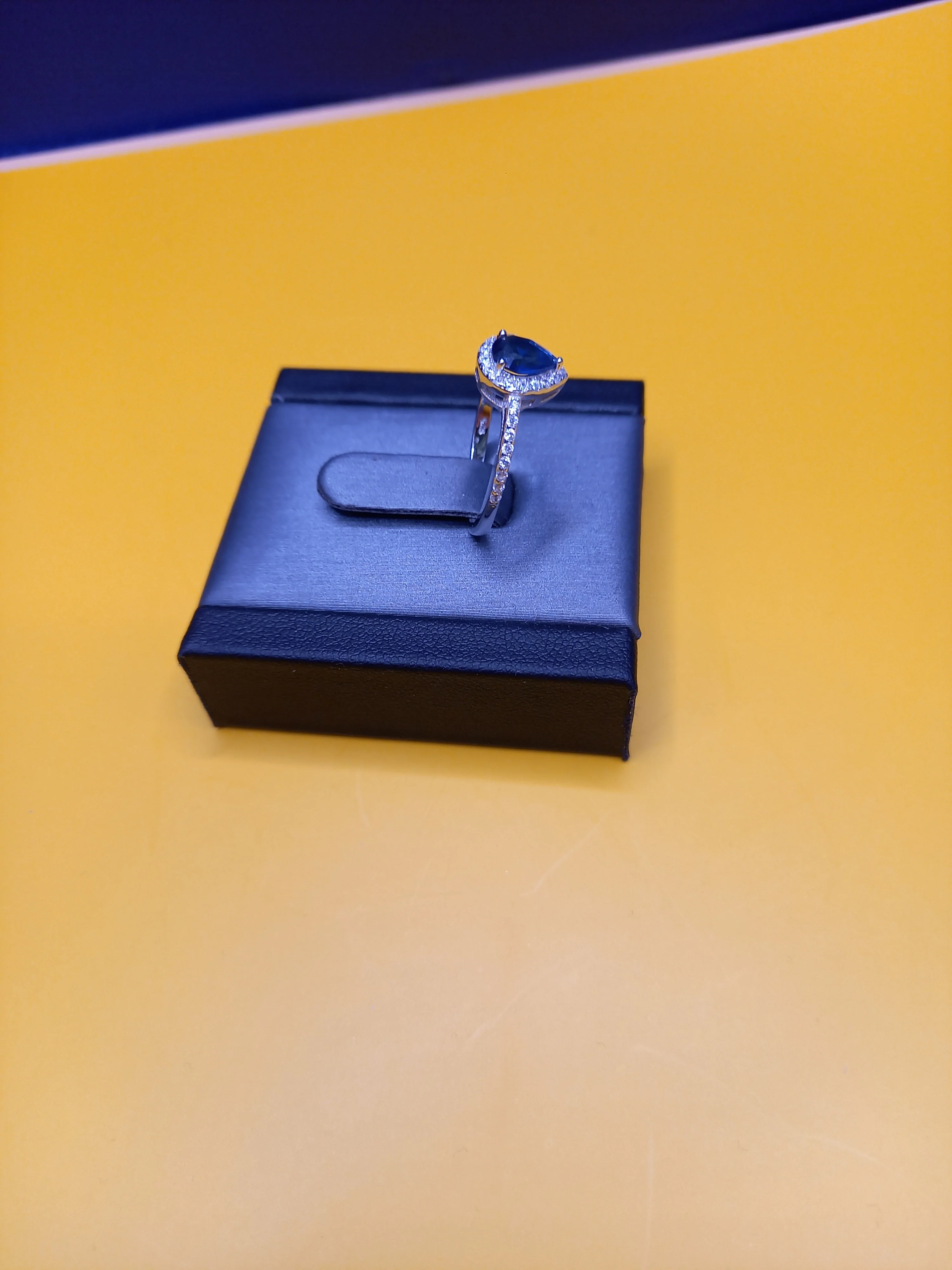 Silver Dark Blue Tear Drop Ring Size-P - Image 3