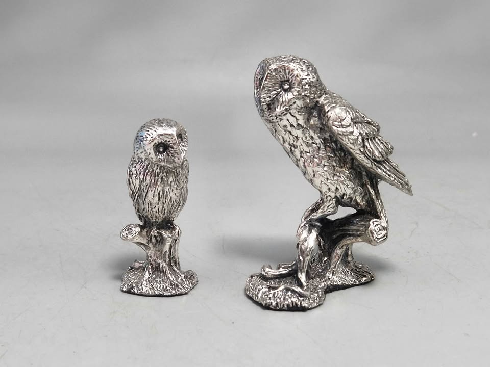 Silver Plated Owl Set Royal Hampshire Art Foundry collectable