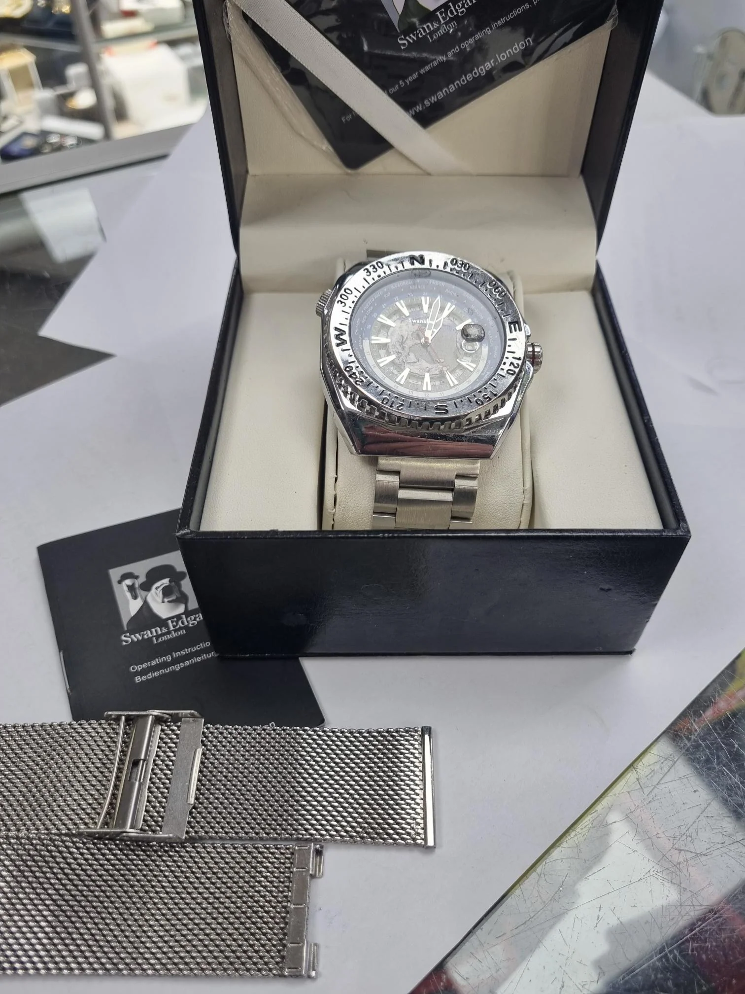 Swan & Edgar World Compass Steel Watch