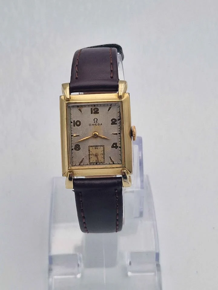 Vintage Omega Tank Style Watch – Gold Plated – 1940s – Manual Wind – Art Deco Design - Unboxed With Generic Leather Strap